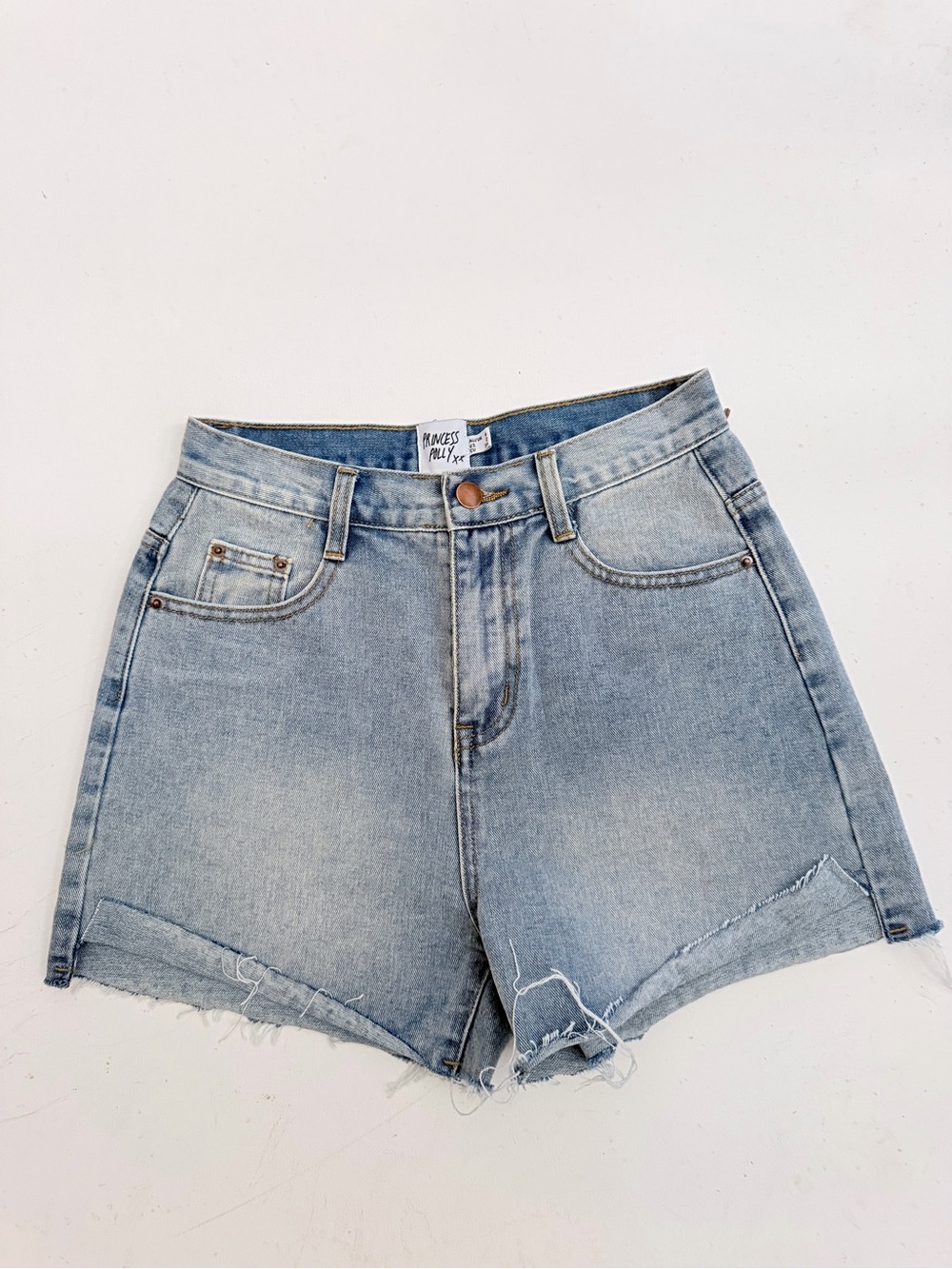 Princess Polly Light Blue High-Rise Denim Shorts